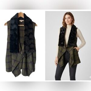 Green Plaid Vest with Black Faux Fur Trim